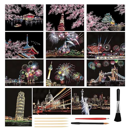 SZSMW 12 Dessin A Gratter - Papier A Gratter - Scratch Art - pour Les Graffitis, La Peinture Et Le Dessin, C'est Un Super Cadeau pour Les Anniversaires Et Les Vacances...