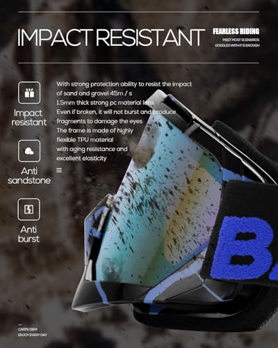 Image of BATFOX Motorcycle Glasses Goggles Dirt Bike Motocross Safety ATV Tactical Riding (Blue Black, Adult)