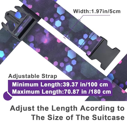 Image of Ferris Luggage Strap for Suitcases TSA Approved with Luggage Tag Adjustable Suitcase Strap Luggage Connector Identifiers Over Handle with Buckle Polyester Strap for Bag Car Seat (Colorful Hexagons)
