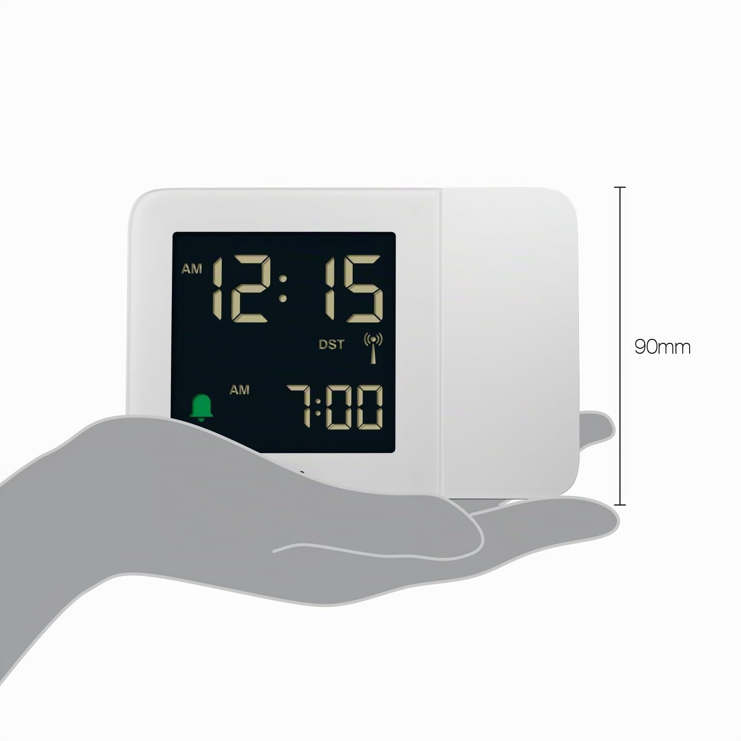 Braun Digitaler Funk-Projektionswecker für die mitteleuropäische Zeitzone (DCF) mit negativem LCD-Display, Schnelleinstellung und Alarm-Piepton in Weiß, BC15W-DCF.