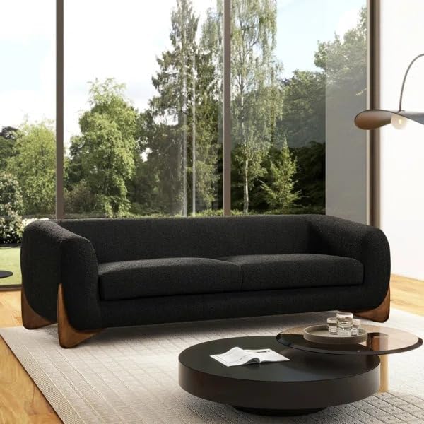 Image of Boucle Upholstered 3-Seater Sofa and Loveseat Olive Black