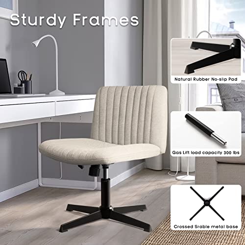 Pukami Armless Office Desk Chair No Wheels,Fabric Padded Modern Swivel,Height Adjustable Wide Seat Computer Task Vanity Chair For Home Office,Mid Back Accent Chair (Beige) #TOP3