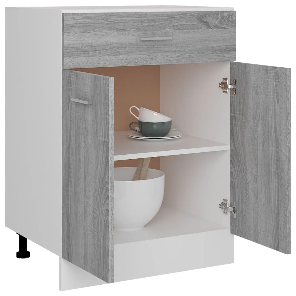 Küchenunterschrank mit Schublade Lyon – Moderner Küchenschrank Grau Sonoma – Stabiler Beistellschrank mit 2 Türen & Ablagen für Geschirr & Töpfe – 60 x 46 x 81,5 cm (Ohne Arbeitsplatte)