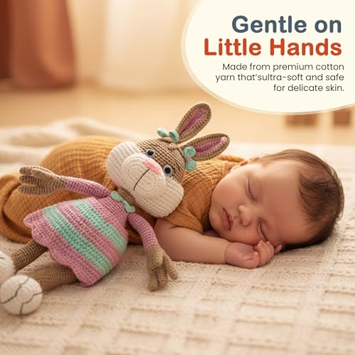 Image of Happy Threads Crochet Jill Rabbit Toy for Kids | Handmade Stuffed Animals for Boys & Girls | Soft, Safe & Lightweight Knitted Plush | Cute Bunny Soft Toy Gift for Babies, Toddlers & Nursery Decor