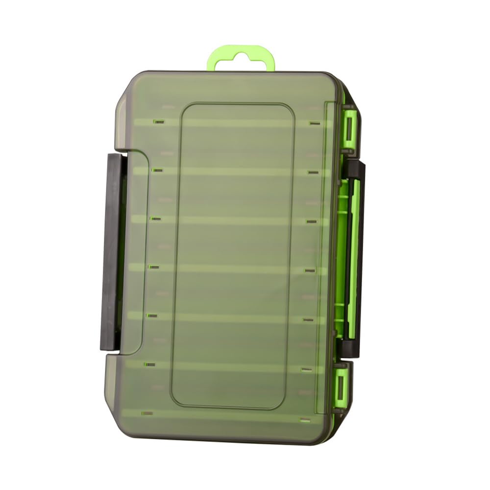 Mioyoow Green Fishing Lure Tackle Box, Double Sided Sea Fishing Bait Storager With 14 Compartments & Hook Buckle For Fish Lover