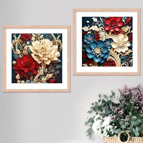Image of kotart Painting for Wall Decoration - Floral Painting for Living Room Bedroom Office Room Decor - Premium Digital Paintings with Frame for Home Decoration - Set of 2 Multicolor paintings (10x10 inch, D)