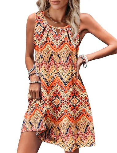 Image of RUMIA Swimsuit Coverup for Women Summer Sleeveless Beach Dress | Crew Neck, Pockets, Eyelet, Boho, Above knee Length, A-Line. Everyday wear, Sundresses, Cruise Wear, Vacation essential