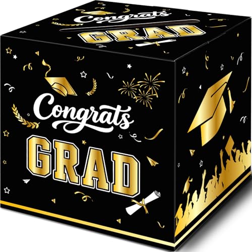 Image of 9.45Inch Large Black Gold Graduation Card Box, Back to School Gifts | Ideal 2026 Grad & Back to School Gifts, Fits High School, College & Masters, Dorm Decor & Party Favors For Class of 2026