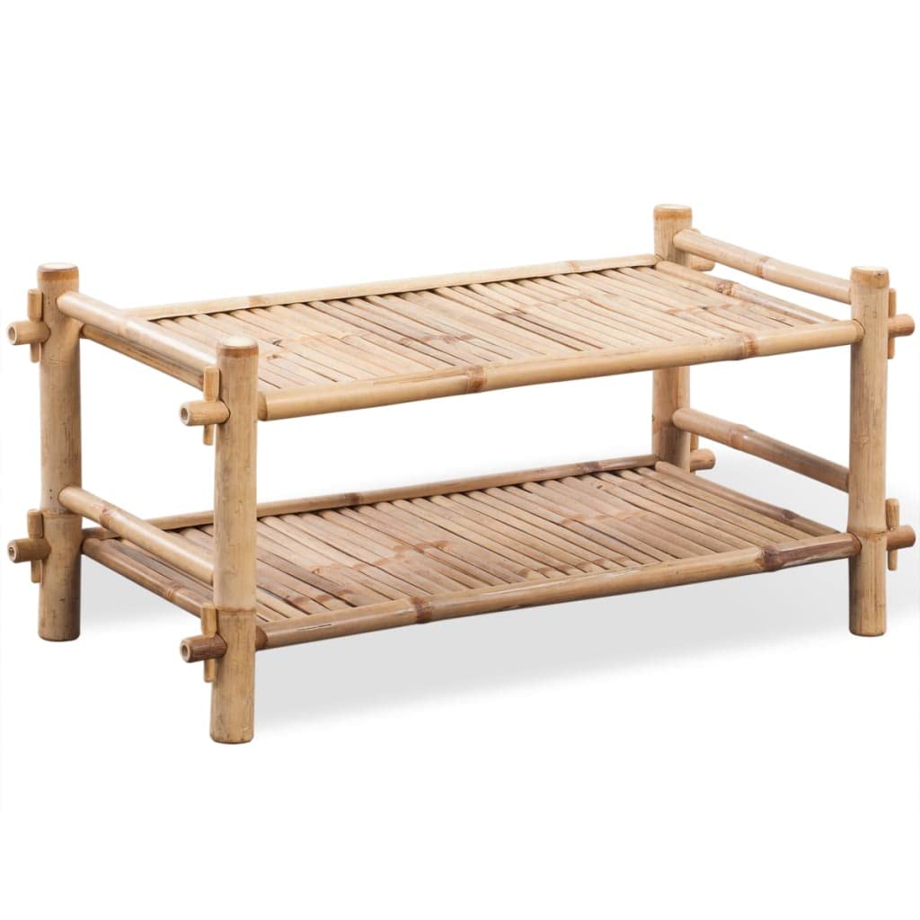 Schuhregal mit 2 Böden Bambus, platzsparend und stapelbar, 80 x 35 x 36 cm, für Flur und Diele, natürliche Holzoptik, Organizer für Sneaker und Stiefel