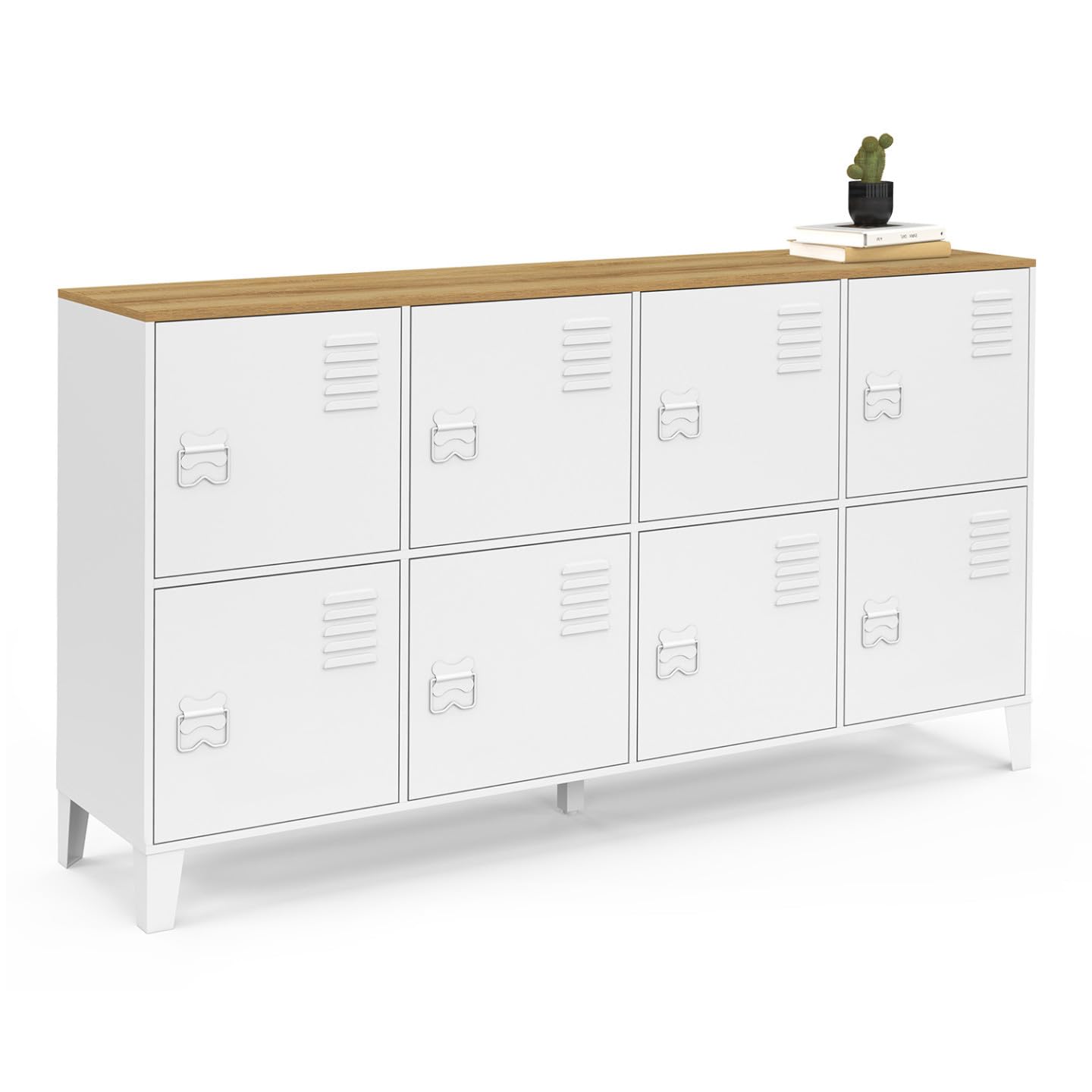 IDMarket - Aparador con taquilla de 139 cm Ester 8 puertas de metal blanco placa de madera diseño industrial