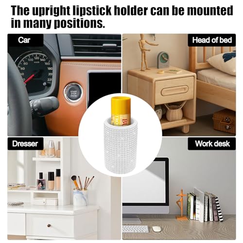 Image of Upright Car Chapstick Holder, Bling Insulating Lip Balm Holder,Rhinestone Car Accessories for Women Interior ,Suitable for Most Vehicles. (White)