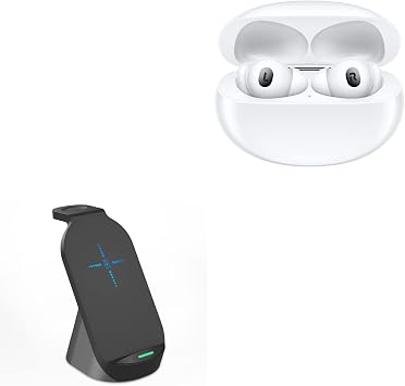 BoxWave Charger Compatible with Oppo Enco X2 - Compact Wireless MultiCharge Stand 10W, Wireless Qi Stand Charger Watch Earbuds - Jet Black