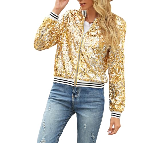 Women Zip up Jacket Casual Shiny Sequins Lightweight Long Sleeve Cardigan for Fall Clothes Outwear Streetwear2