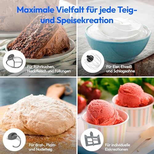 Bild 3 - MEDION Küchenmaschine (5 Liter Edelstahlschüssel, 1.200 Watt, Eisschüssel für Zubereitung von Eis, Mischen Kneten Rühren, Digitales Display, Knetmaschine, Teigmaschine, MD18420) Titan