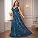BluePlum Plus Size Formal Dresses for Women 2025, Cocktail Dresses with V-Neck, A-Line Wedding Guest Dresses Maxi Elegant Dress for Party, Peacock Blue, Size 2XL