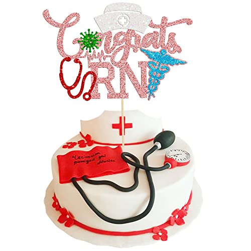 Gyufise 1Pcs Congrats Nurse Cake Topper Glitter Nurse 2023 Congrats Cap Graduation Cake Pick Nursing Cake Decorations for Medical Rn Theme 2023 Graduation Birthday Party Supplies Rose Gold
