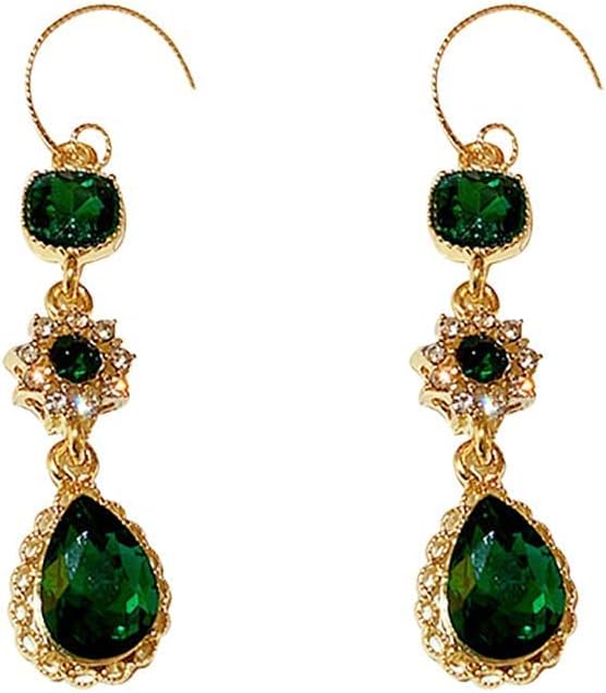 Elegant Emerald Green CZ Flower Teardrop Square Hook Statement Lightweight Dangle Drop Earrings for Women Girls Dainty 14K Gold Plated Trendy Sparkly Crystal Wedding Party Long Dangling Hypoallergenic Fashion Jewelry Gifts Bff Her Wife Birthday Xmas