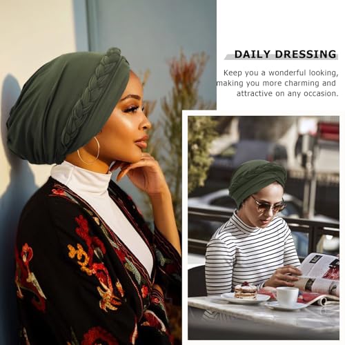 Image of DRESHOW Turban Pre-Tied Twisted Hat Thread African Head Wraps for Black Women Chemo Cancer Cap Braid Hair Cover