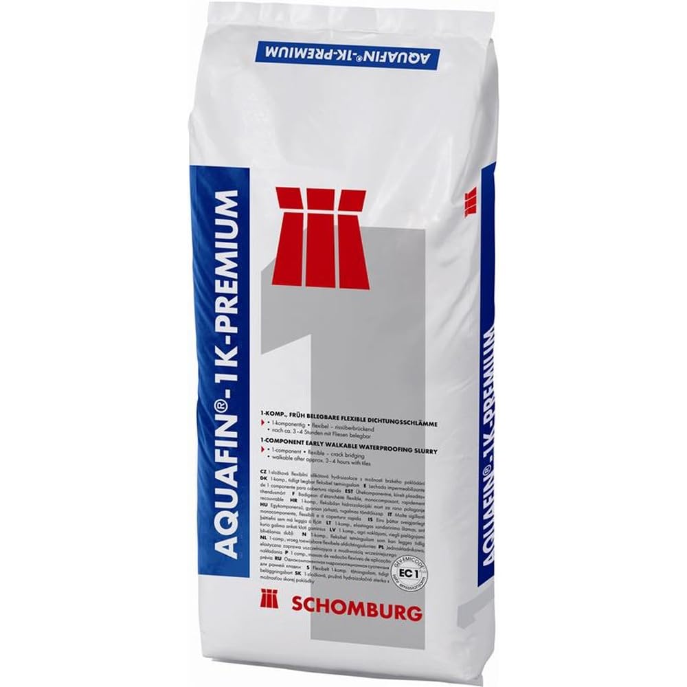 AQUAFIN-1K-PREMIUM - Flexible Dichtungsschlämme 1-K, rissüberbrückend, dampfdiffussionsoffen, schneller Baufortschritt, innen und außen, Fliesen, Platten, Sack, pulverförmig – 15 kg
