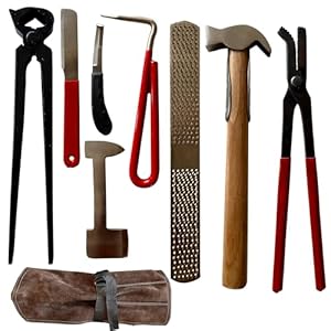 Farrier Tools 8pcs Hoof Kit, Horse Hoof Nippers, Goat Hoof Trimmer Kit, Hoof Trimmers for Goats, Horse, Sheep, Pig, Donkey, Farrier Supplies with Suede Leather Pouch