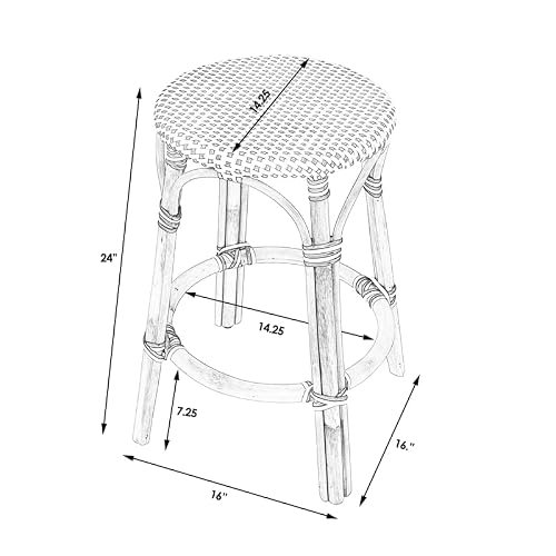 Butler Specialty Company Tobias Rattan Round 24\" Counter Stool -Yellow and White - Thumbnail 3