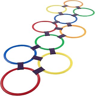 Apofly 1 Set Funny Hopscotch Ring Game Toys 10 Multi-Colored Plastic Rings and 9 Connectors for Indoor or Outdoor Use-Fun Creative Play Set