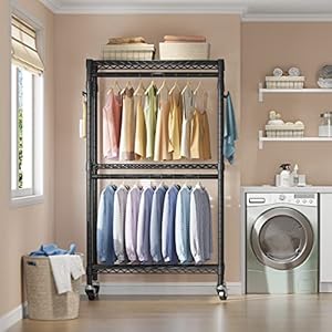 Vipek r2 medium rolling clothes rack heavy duty clothing rack for hanging clothes adjustable metal wire shelving portable closet with wheels side hooks freestanding closet wardrobe black  urban country home decor