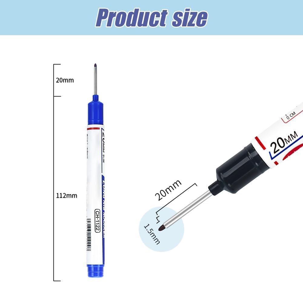 5PCS Long Head Deep Hole Markers - 20mm Deep Reach Waterproof Permanent Metal Marking Pens Red — view 3