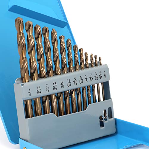 COMOWARE Cobalt Drill Bit Set- 13Pcs M35 High Speed Steel, Twist Jobber Length for Metal, Cast Iron and Wood Plastic with Metal Indexed Storage Case, 1/16