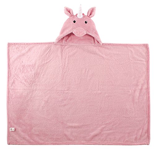 Image of Hudson Baby Unisex Baby and Toddler Hooded Animal Face Plush Blanket, Pink Unicorn, One Size