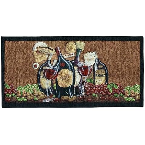 Kashi Home Kitchen Rug, Area Rug, Mat, Beautiful Print Non-Skid Latex Back Bending Wine 20x40 Rectangle Cover