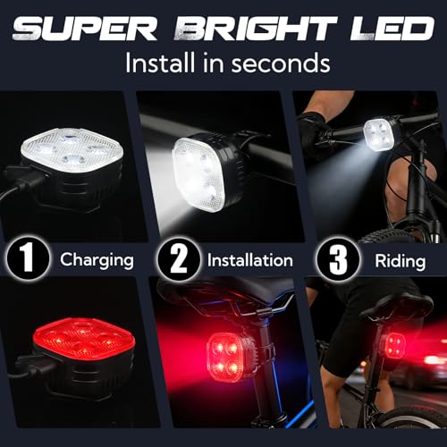 Bike Lights Set, 3 Pack Rechargeable Super Bright Bicycle Lights Front and Back, 4+ Mode LED Headlight & Taillight, IPX4 Waterproof, Easy Install for Night Riding, Road & Mountain Bikes - Image 3