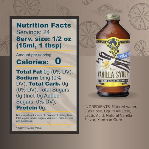 Image of Portland Syrups Sugar-Free Vanilla Syrup for Drinks 12 oz, 24 Servings | Classic Vanilla Essence, Enhance Lattes, Cold Brew, Iced Tea, Smoothies & Desserts, No Artificial Aftertaste