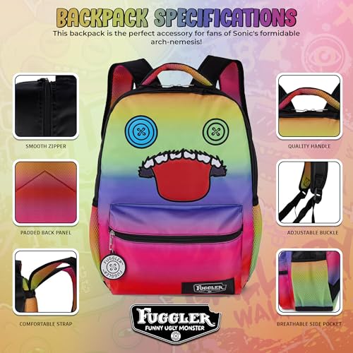 Image of AI ACCESSORY INNOVATIONS Fuggler Backpack with Big Face Oogah Boogah Character, Rainbow Gradient, 16 Inch, Polyester, 3 Pockets, Adjustable Straps, for Kids Ages 5-12