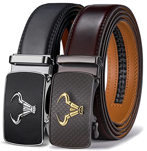 Image of BULLIANT Men belt 2Pack,Leather Ratchet Belt for Gift Men Dress Casual Jeans 1 3 /8 inch,Cut for Fit