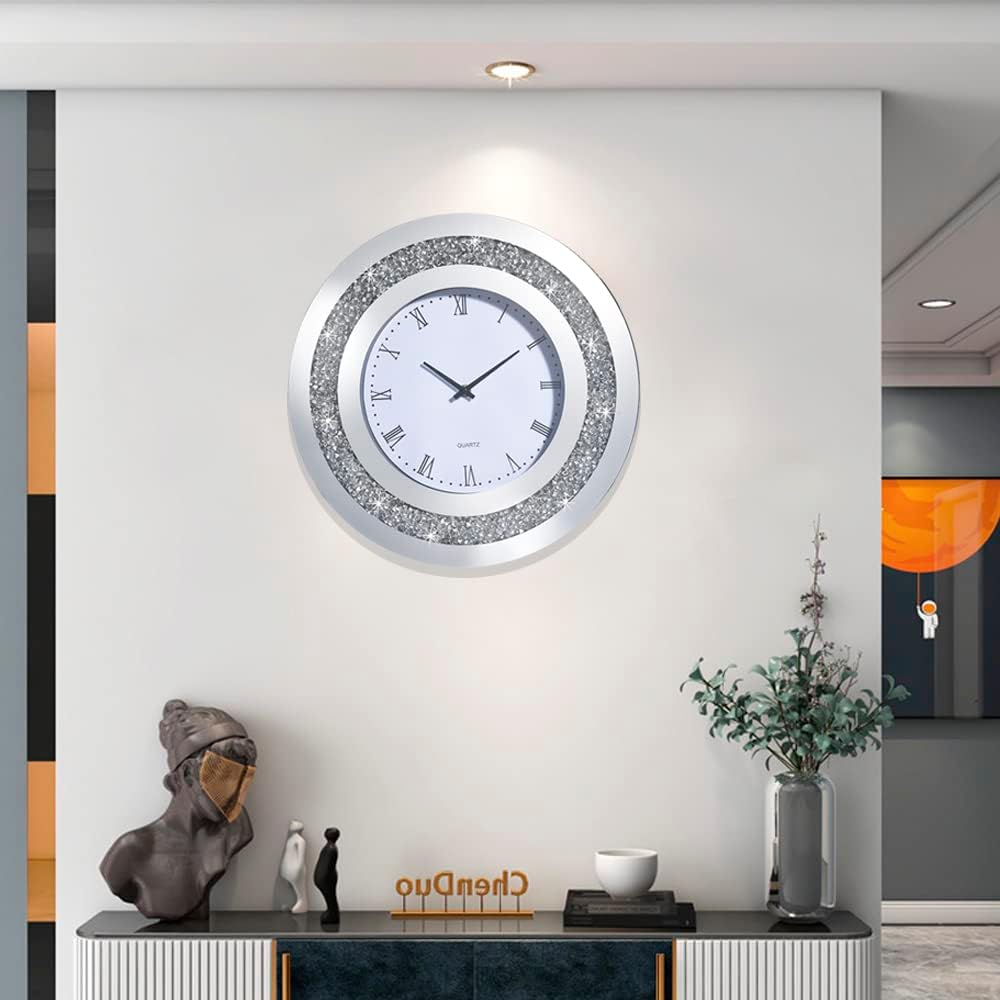 HMRCYTE Large Glass Wall Clock, 15.75" Mirror Wall Clock