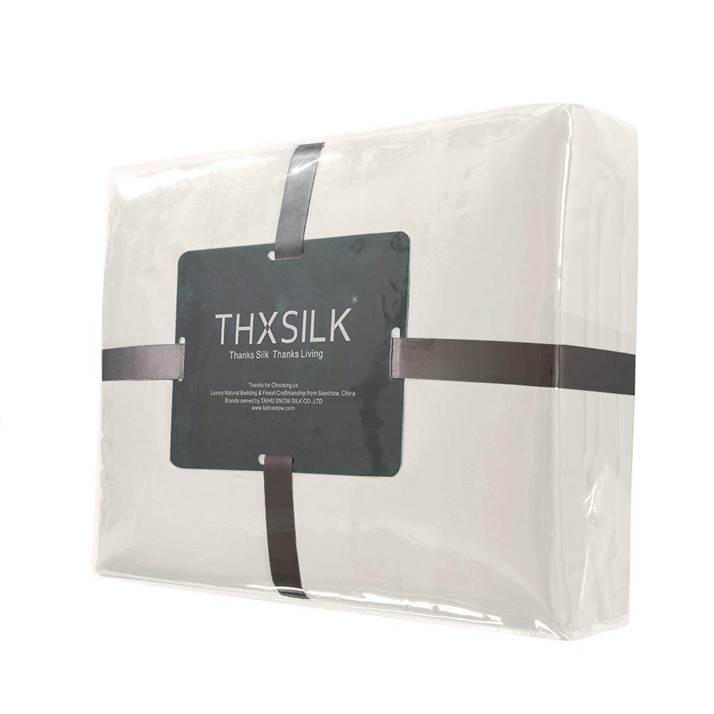 THXSILK Spannbettlaken Seide Bettlaken 140x200, Weiß Seiden Bettlaken, 100% Reine 19 Momme Maulbeerseide Bettwäsche Spannbetttuch für Standardmatratze 30cm
