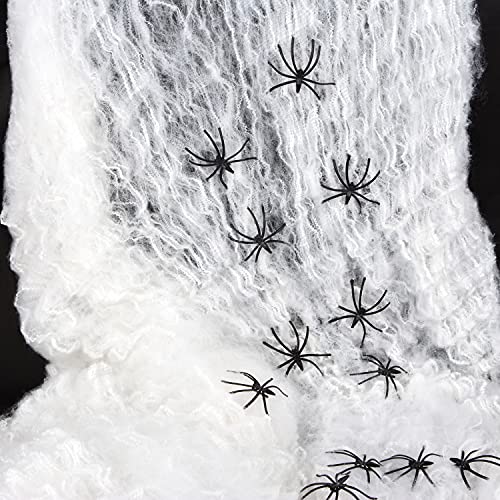 AniSqui 60g Halloween Spider Web Decoration, with 30pcs Fake Spiders, Stretchable Halloween Cobwebs for Halloween Decorations for Party, Enough to Cover 300 Square Feet