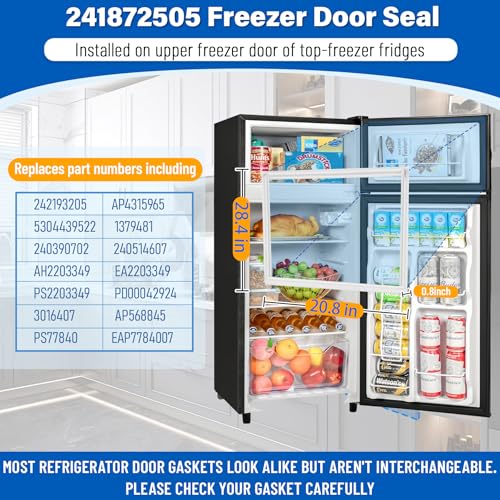 Image of Upgraded 242193205 241872505 Freezer Door Gasket Replacement Compatible with Electrolux Frigidaire CRT216HLW4 FFHI2117LW2, 5304439522 28.4″x20.8″ Refrigerator Gasket Replace 1379481 240390702 Seal