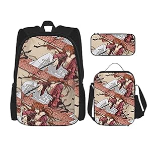 Rurouni Kenshin Himura Kenshin Anime Rugzak 3-delige set, rugzak + etui + lunchtas combinatie Geschikt voor mannen…