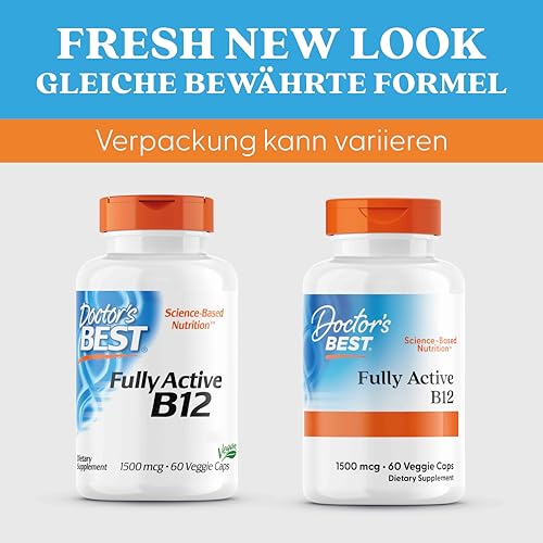 Doctor's Best, Fully Active B12, 1.500mcg, 3-Tages-Depot, 60 vegane Kapseln, Laborgeprüft, Vitamin B12, Glutenfrei, Sojafrei, Vegetarisch