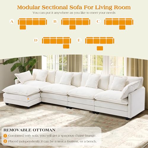 Image of 149.2 inch Modular Sectional Sofa,L Shaped Couch for Living Room,Modern Deep Seat Sofa 4 Seater Chenille Fabric Comfy Cloud Couches with Throw Pillows & Movable Ottoman