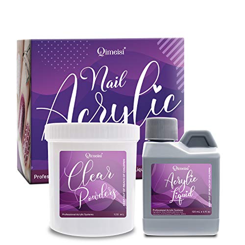 Acrylic Powder and Acrylic Liquid set, Professional Clear Acrylic Powder 4 oz with Monomer Liquid 4 oz, Acrylic Nail Kit for Doing Acrylic Nails, Qimeisi