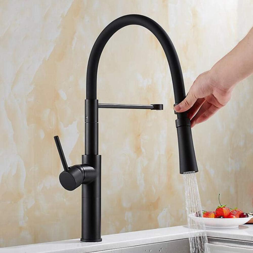 キッチンシンクミキサータッププルダウンスプレー、キッチンタップ360度回転ホットアンドコールドキッチンシンク蛇口ブラスシングルホール  プルダウンキッチンシンク蛇口多機能キッチンホットミキサータップ付きプレーアウトスプレーブラス360°回転キッチンタップダブル ... キッチンシンクミキサータップ プルダウンスプレー付き キッチンタップ ブラックブラス ホットとコールド 360度回転 2モード 伸縮