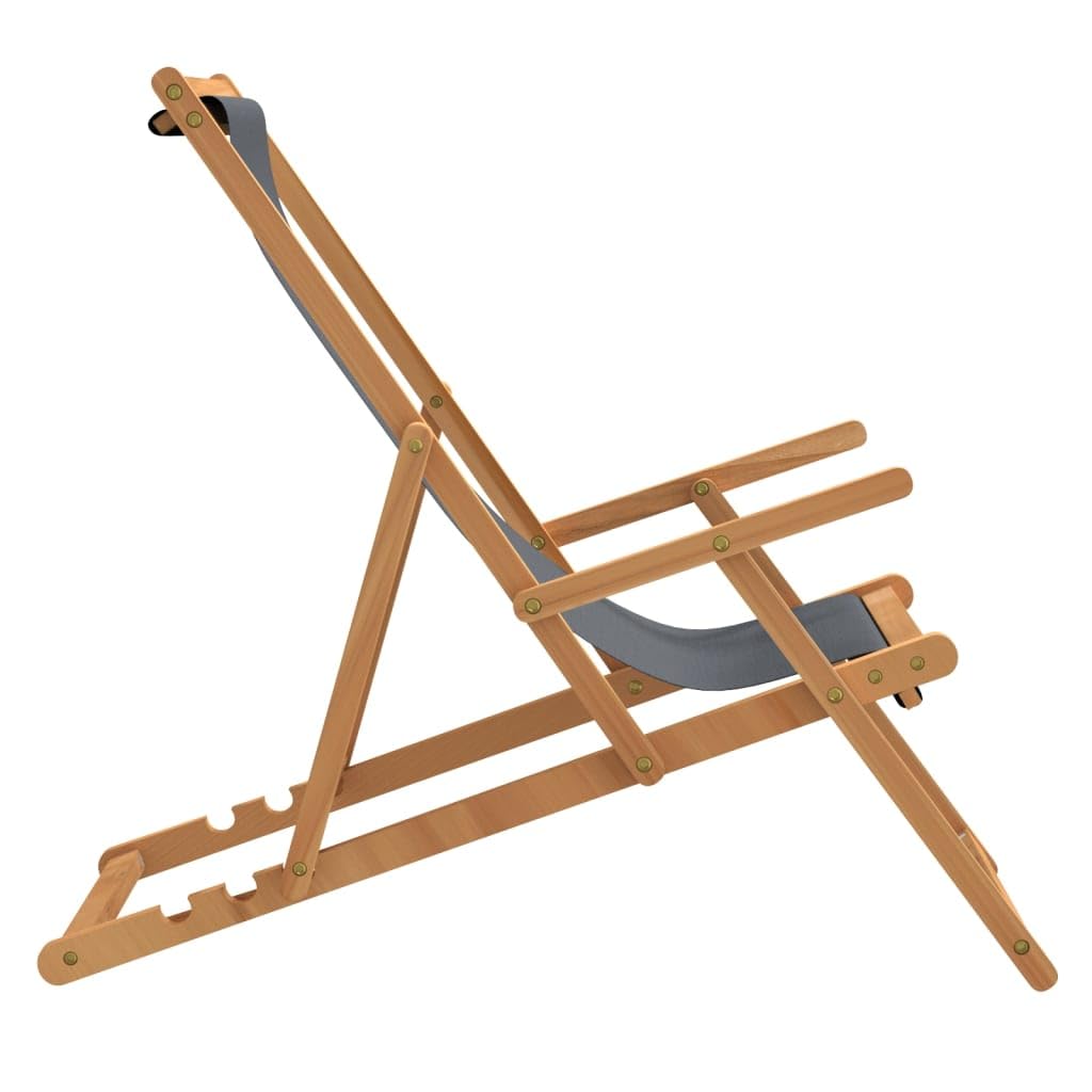 Składane krzesło plażowe z litego drewna tekowego w kolorze szarym, z regulowanym oparciem i wytrzymałym materiałem, odporne na warunki atmosferyczne, składane krzesło ogrodowe na taras