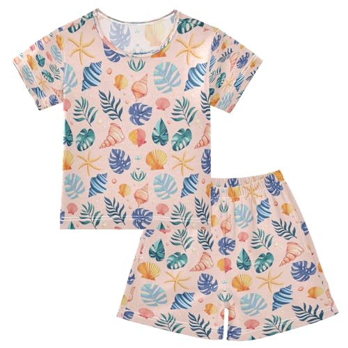 Shells Tropical Leaf Kids Pjs Set Boys Girls Summer Short-Sleeve Sleepwear Pajamas 2PCS