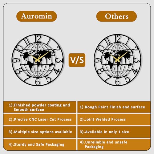 Image of Auromin Luxury Decorative Metal Wall Clock for Bedroom | Designer Big Size Wall Watches for Living Room, Dinning Room, Kitchen, Office | Aesthetic Unique WallClocks for Decoration