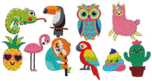 DYMSUP 10 PCS Diamond Painting Stickers,Cute Flamingo Diamond Painting for Kids DIY Cartoon Digital Mosaic Sticker 5D Diamond Art Kits Mosaic Making Painting by Number Kits for Children Girls Boys
