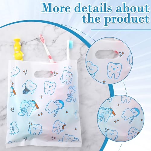 Image of Jetec 200 Pcs Dental Bag Bulk Tooth Merchandise Goodie Bag with Handles Plastic Tooth Dental Gift for Dentist Hygienist Appreciation Packaging Souvenir Gift Retail Party Favor 8.18 x 9.25 Inch(Lovely)
