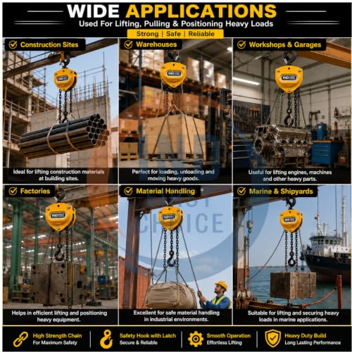 Image of 3 Ton Manual Chain Pulley Block, 3 Meter Lift Height, Premium Series, Heavy Duty Chain Hoist with Safety Hook for Industrial, Construction & Warehouse Use